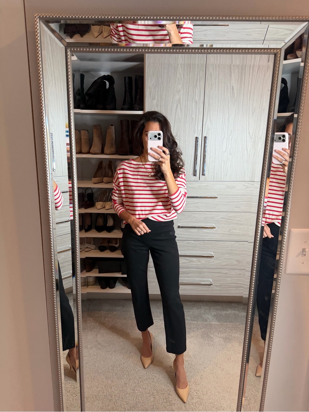 Spanx red and white striped shirt